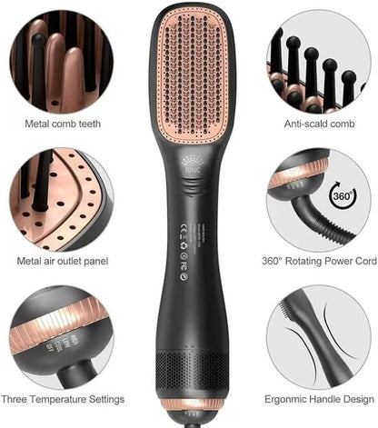 3-in-1 Hair Dryer Brush & Straightener – 1200W Hot Air Brush with Ceramic Tourmaline Ionic Technology, 3 Heat & 2 Speed Settings, One-Step Hair Dryer & Styler for All Hair Types