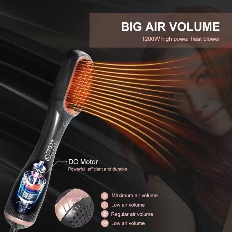 3-in-1 Hair Dryer Brush & Straightener – 1200W Hot Air Brush with Ceramic Tourmaline Ionic Technology, 3 Heat & 2 Speed Settings, One-Step Hair Dryer & Styler for All Hair Types