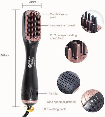 3-in-1 Hair Dryer Brush & Straightener – 1200W Hot Air Brush with Ceramic Tourmaline Ionic Technology, 3 Heat & 2 Speed Settings, One-Step Hair Dryer & Styler for All Hair Types