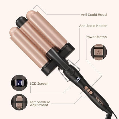 3-Barrel Curling Iron Wand – 1.25 Inch Ceramic Tourmaline Hair Waver