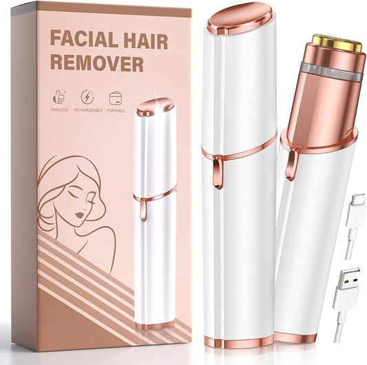 Facial Hair Remover for Women – Rechargeable Electric Painless Facial Hair Removal Device for Upper Lip, Chin & Peach Fuzz – White