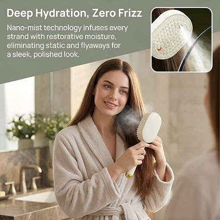 3-in-1 Electric Steam Hair Brush – Rechargeable Hair Straightener & Detangling Comb with Spray