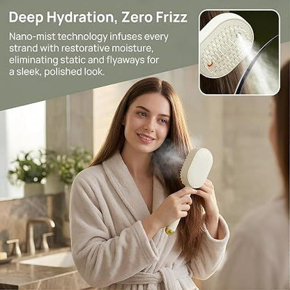 3-in-1 Electric Steam Hair Brush – Rechargeable Hair Straightener & Detangling Comb with Spray