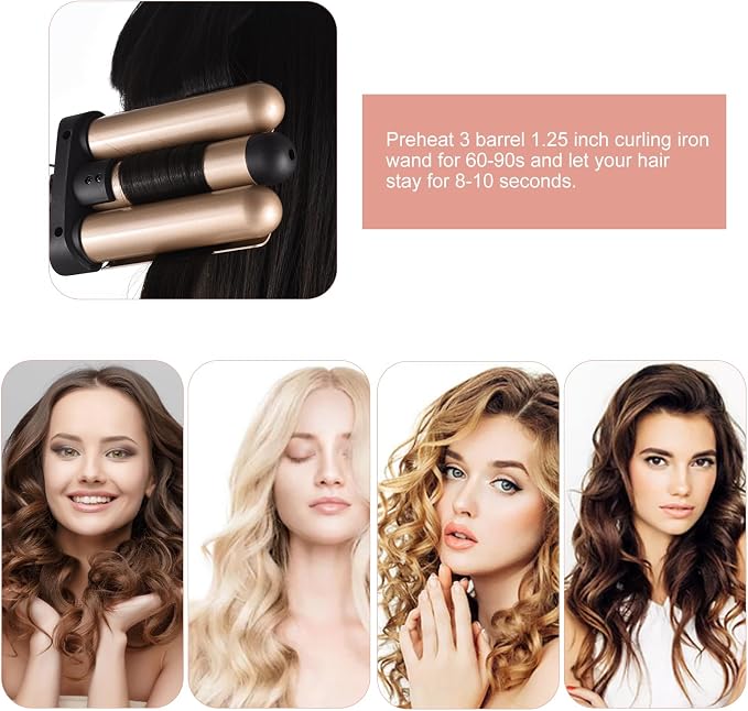 3-Barrel Curling Iron Wand – 1.25 Inch Ceramic Tourmaline Hair Waver