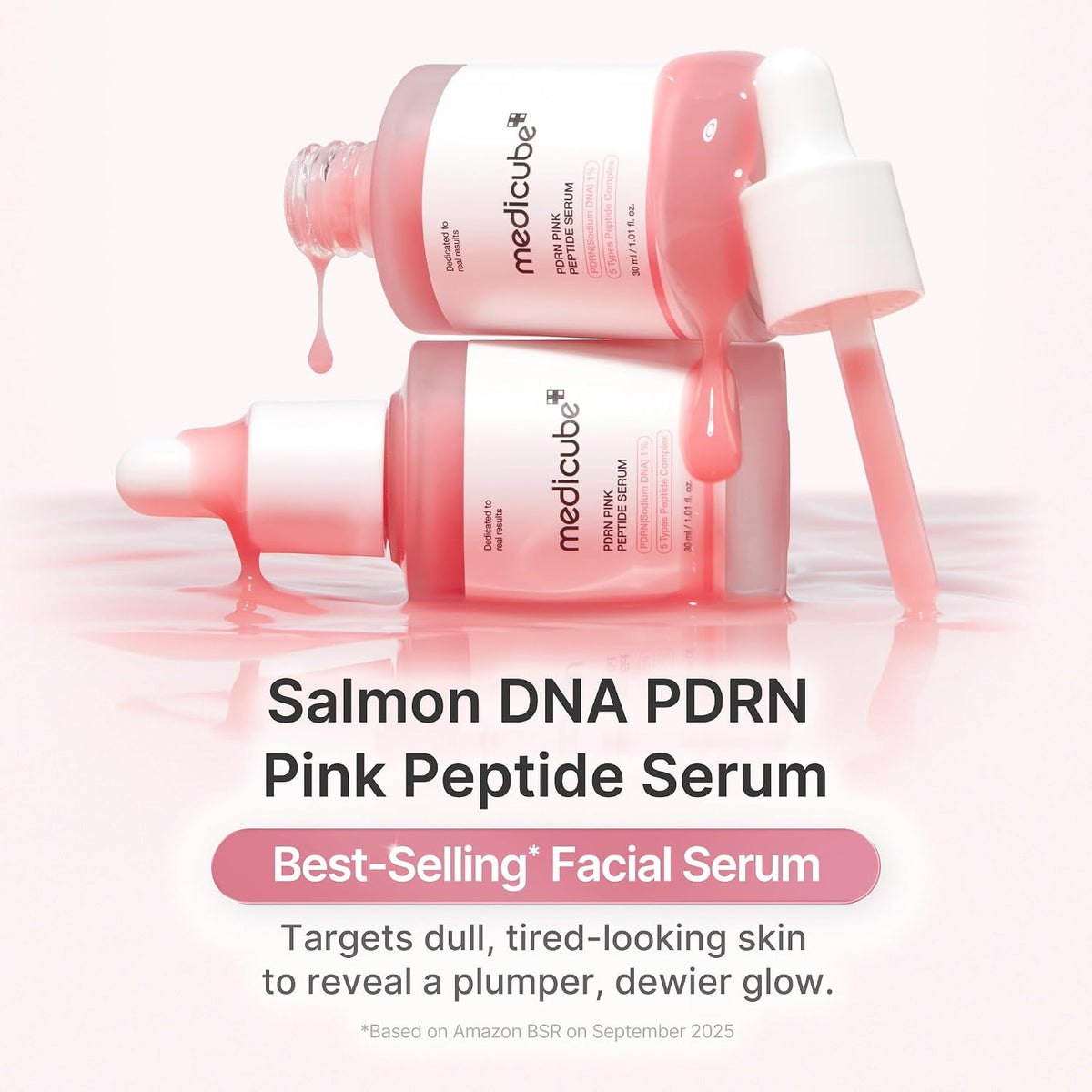 medicube PDRN Pink Peptide Serum Sodium DNA 1%, Pink glow serum, Peptide, Niacinamide, Hydrating & Moisturizing & Plumping, Uneven Skin Tone, Korean Skincare 30ML (1.01 fl.oz., Salmon DNA PDRN)