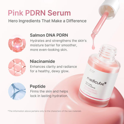 medicube PDRN Pink Peptide Serum Sodium DNA 1%, Pink glow serum, Peptide, Niacinamide, Hydrating & Moisturizing & Plumping, Uneven Skin Tone, Korean Skincare 30ML (1.01 fl.oz., Salmon DNA PDRN)
