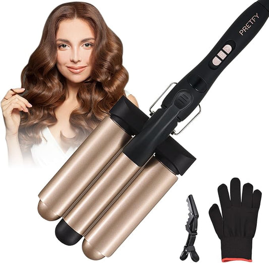 3-Barrel Curling Iron Wand – 1.25 Inch Ceramic Tourmaline Hair Waver