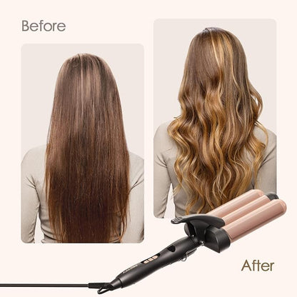3-Barrel Curling Iron Wand – 1.25 Inch Ceramic Tourmaline Hair Waver