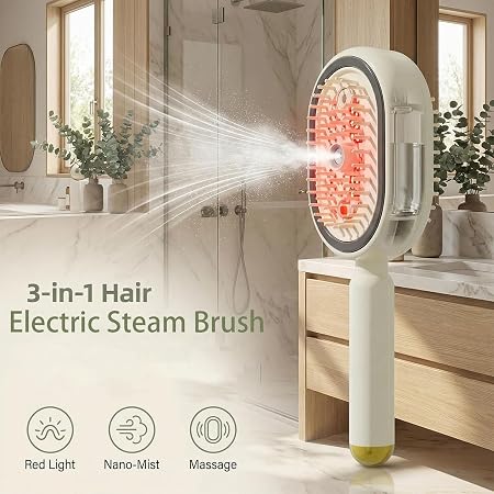 3-in-1 Electric Steam Hair Brush – Rechargeable Hair Straightener & Detangling Comb with Spray