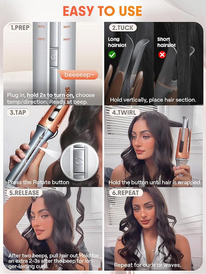 SHEGLAM Automatic Curling Iron 25mm – Fast Heating Hair Curler with 3 Temperatures